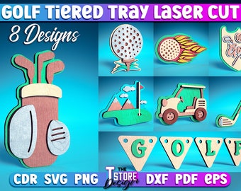 Golf Tiered Tray Laser Cut SVG Bundle | Sport Tiered Tray SVG Design | Laser Cut Files