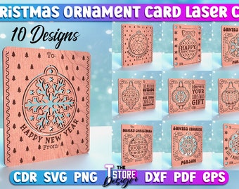 Pacote de Cartões de Enfeites de Natal em SVG para Corte a Laser | Design de Natal em SVG para Corte a Laser | Arquivos CNC