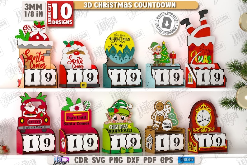 3d Christmas Countdown Laser Cut Bundle, Days Until Christmas Countdown ...