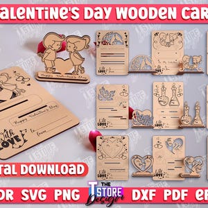 Lot de cartes en bois Saint-Valentin découpées au laser, Cartes pop-up 3D Saint-Valentin, Carte puzzle 3D, Cadeau personnalisé, Carte en bois, Cartes de voeux