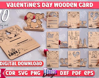 Valentine's Day Wooden Card Laser Cut Bundle, 3d Valentines Day Pop Up Cards, 3D Puzzle Card, Personalized Gift, Wooden Card, Greeting Cards