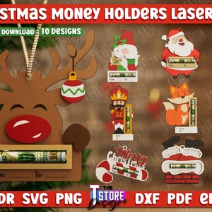 3D Christmas Money Holder Laser Cut Bundle, Christmas Ornament Laser Cut, Money Gift Holder, Personalized Money Holder Christmas Ornament