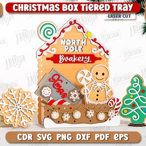 3d Christmas box tiered tray laser cut, Xmas interchangeable sign svg, personalized Christmas box, Xmas gift storage svg, tier tray set svg