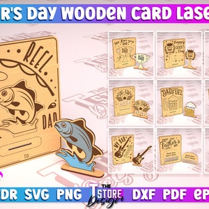 Carte en bois pour la fête des pères, découpée au laser | Cartes pop-up 3D papa | Carte de voeux pour la fête des pères découpée au laser | Carte puzzle 3D personnalisée | Fichiers CNC