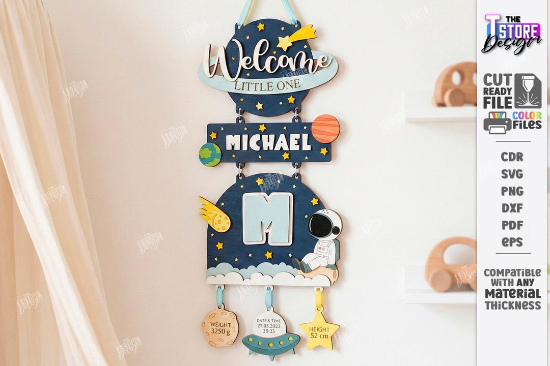 Baby Birth Announcement SVG - Newborn Name Sign Laser Cut - Nursery ...
