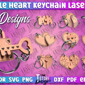 Couple Heart Keychain Laser Bundle | Heart Design Laser Cut | Wooden Couple Keychain | CNC Files