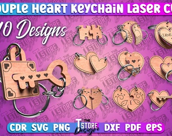 Couple Heart Keychain Laser Bundle | Heart Design Laser Cut | Wooden Couple Keychain | CNC Files