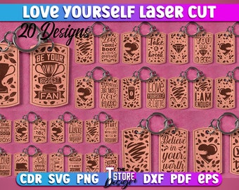 Love Yourself Keychain Laser Cut Bundle  | Laser Cut SVG Bundle | CNC Files