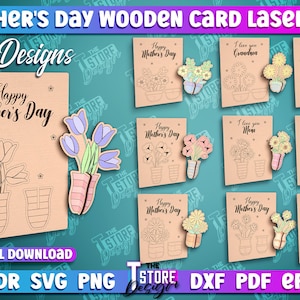 Moederdag houten kaart lasercut | 3D lente pop-up kaart | Moederdag wenskaart Lasercut | Gepersonaliseerde 3D-puzzelkaart | CNC-bestanden