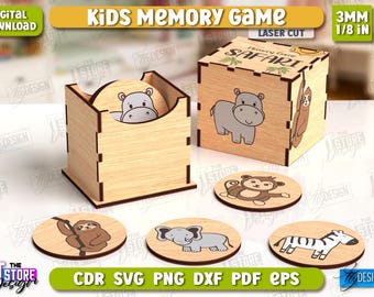 Juego de memoria para niños cortado con láser, animales de safari, juego de mesa, juego de correspondencias, juego Montessori, juego de memoria con caja, juguete educativo