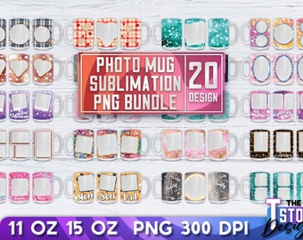 May include: A set of 20 sublimation PNG designs for 11 oz and 15 oz mugs. The designs feature various patterns and text, including "Mom", "Son", "Dad", "Best Memories", and "Family".