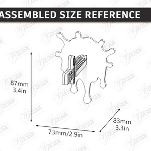 Puede incluir: Un gr&aacute;fico de referencia de tama&ntilde;o ensamblado con dimensiones. El gr&aacute;fico muestra un objeto 3D con medidas: 87 mm de alto, 73 mm de ancho y 83 mm de profundidad. El texto "ASSEMBLED SIZE REFERENCE" est&aacute; en la parte superior.