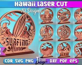 Pacchetto SVG taglio laser Hawaii / Design SVG Hawaii / File taglio laser / File CNC