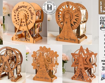 Marco de fotos de noria de madera 3D cortado con láser (svg, eps, png, pdf, dxf)