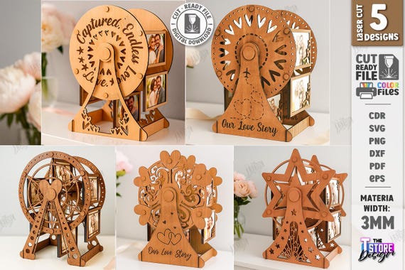 3D Wooden Ferris Wheel Photo Frame Laser Cut Bundle (svg, Eps, Png