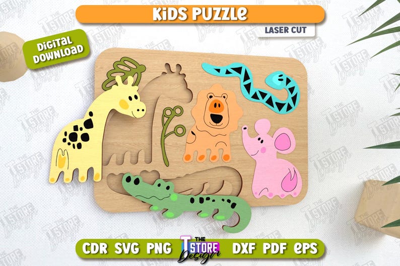Wooden Kids Puzzles Laser Cut Bundle, 3D Animal Puzzle Set, Kid Puzzles ...