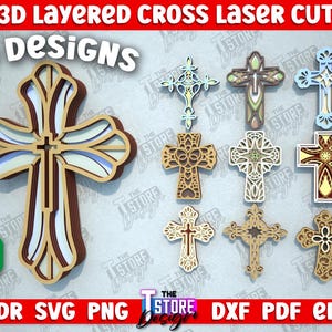 3D Layered Cross Bundle, Layered cross SVG, Religious SVG, Cross 3d layer, Cross cut file, 3D mandala plywood, christian cross wall art svg