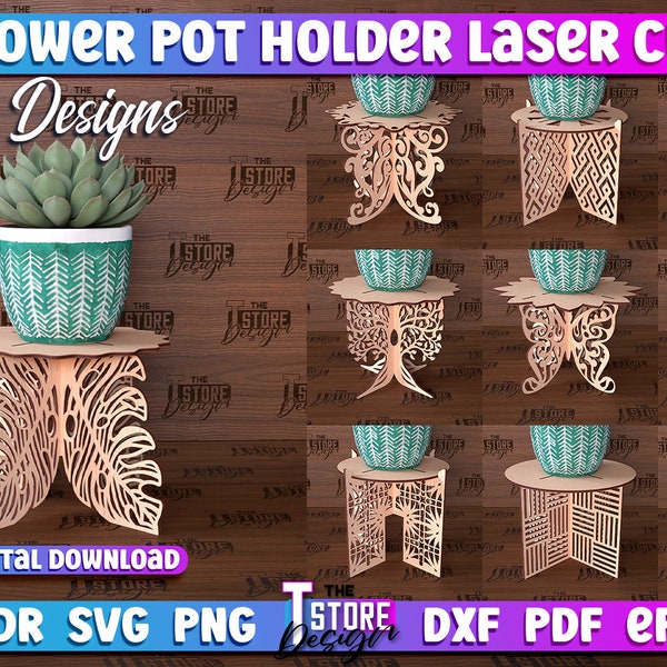 Flower Pot Holder Laser Cut |3D Plant Pot Stand Laser | Potted Plant Stand |  Flower Pot Holder Lasercut | Plant Support Base | Plant Lover