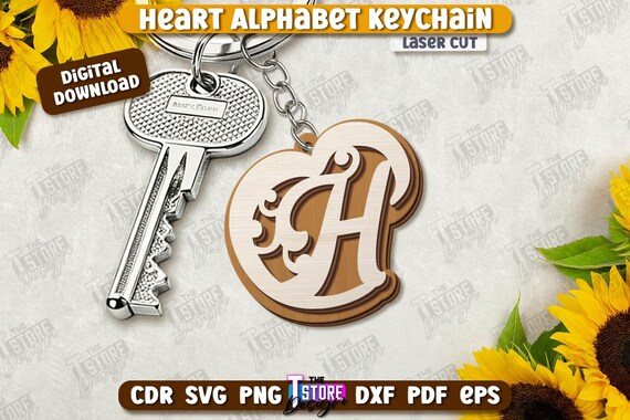 Heart Alphabet Keychains Laser Cut Bundle, Personalized Gift Tags