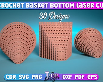 Bundle de SVG coupé au laser au bas du panier au crochet | Conception SVG au crochet | Fichiers CNC