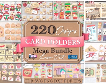 220 Kartenhalter Laser Cut Mega Bundle, Geschenkkartenhalter svg, 3D Muttertagskartenhalter, Geschenk Geldhalter, Weihnachten, Valentinstag