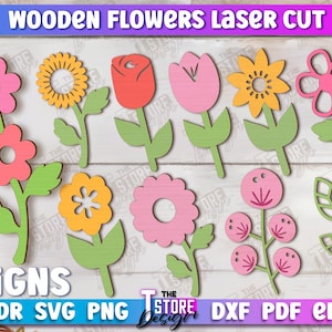 3D Spring Flower Bouquet Laser Cut Bundle, Easter decoration laser cut, 3d Wooden Flower Lasercut, Mother&#39;s day svg, wooden home decor svg