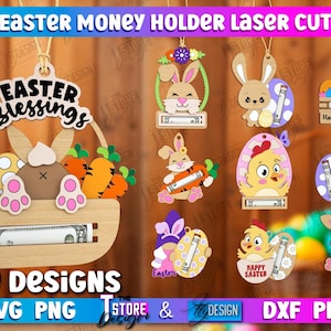 Lot de porte-monnaie 3D pour Pâques, carte joyeuses Pâques découpée au laser, cadeau personnalisé lapin de Pâques svg, svg de printemps, porte-monnaie nain de Pâques