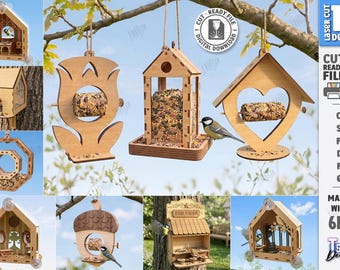 Bird Feeder SVG - Laser Cut Wooden Bird Feeder - Hanging Bird Seed Holder - Garden Birdhouse Feeder svg