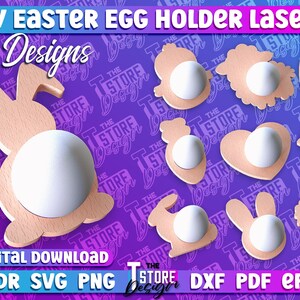Easter Egg Holder Lasercut  | Happy Easter Egg Holder Design | Easter Bunny Single Egg Holder Laser Cut Files | Egg Holder Design | Bunny