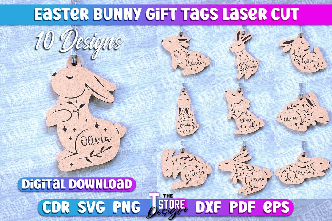 Bunny Gift Tag Svg | Easter Tags Laser | Bunnies Tag Bundle SVG | Bunny ...
