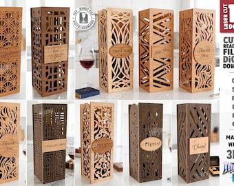 3d wooden Wine Bottle Box - Laser Cut Gift Idea  - Wooden Gift Box - Wine Gift Case - Decorative Bottle Holder - Wedding CNC files