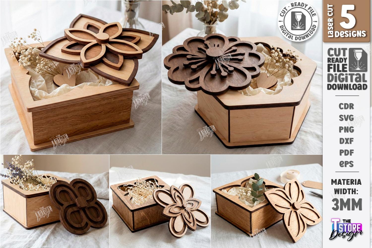 3d Wooden Gift Boxes Laser Cut Bundle, Personalized Gift Box, Wooden ...