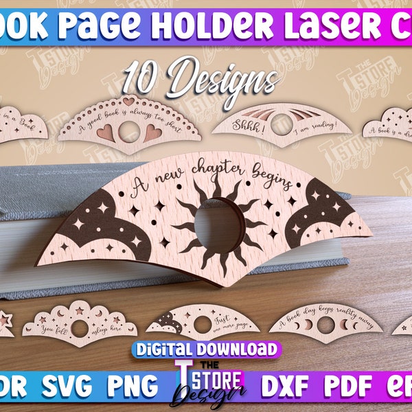 Design de porte-page pour le pouce | Espaceur de page pour le pouce, découpé au laser | Lot de porte-pages découpés au laser | Copain de livre SVG | Accessoires de livres Laser SVG v.2