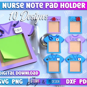 Bundle de bloc-notes infirmière découpé au laser SVG, fichiers SVG porte-notes collants gommage infirmière, cadeaux personnalisés d'appréciation d'infirmière, bloc-notes infirmière personnalisé