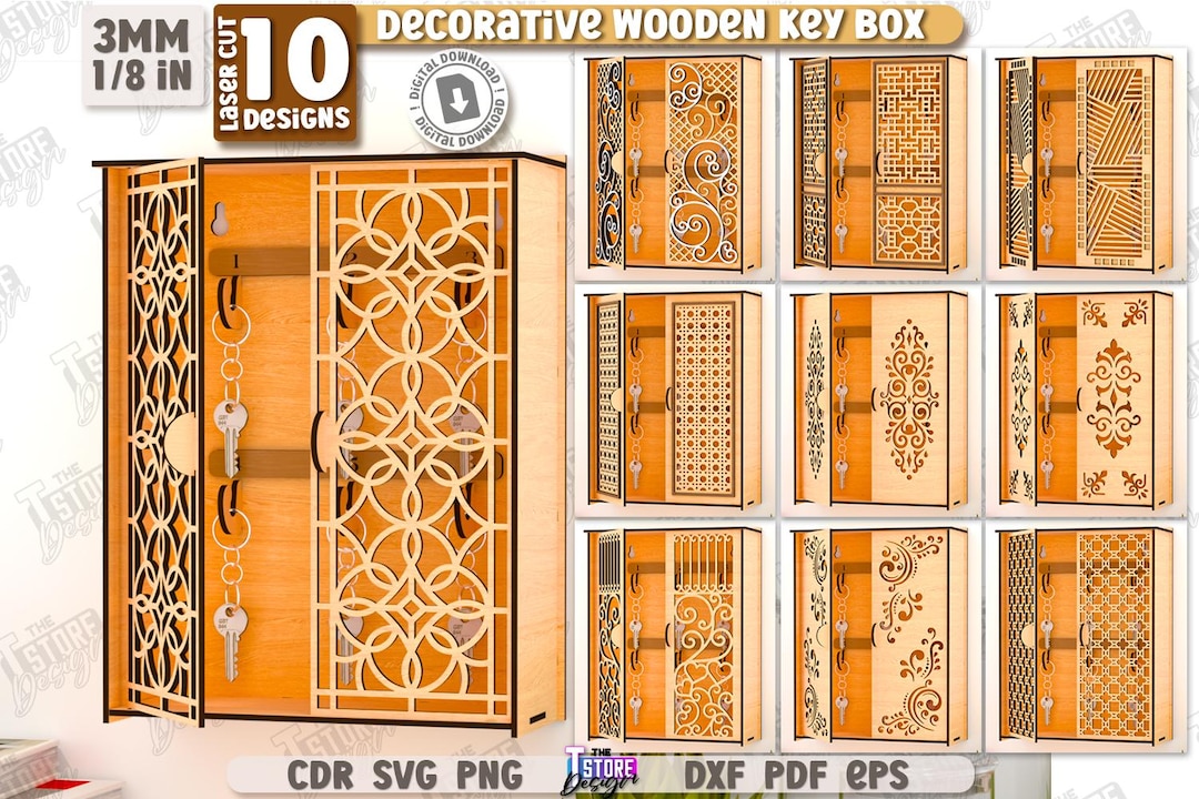 3d Decorative Wooden Key Box Laser Cut Bundle, House Key Holder Svg ...