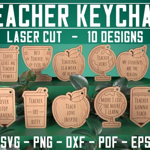 Leraar Sleutelhanger Laser Cut Bundel | Laser Cut SVG Bundel | CNC-bestanden