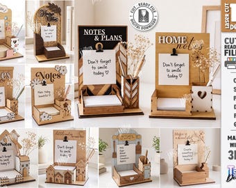 Wooden Notes Holder SVG - Laser Cut Desk Organizer - Sticky Notes Stand With Pen Holder - Office Desk Organizer svg