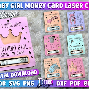 Baby Geld Karte Lasercut Datei, Es ist ein Mädchen Geldhalter, 3d Kinder Spardose Lasercut, Kinder Banknotenhalter, Geldgeschenk Bargeldhalter