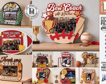 Sports Photo Frame SVG - Laser Cut Coach Gift - Personalized Team Picture Frame - Athlete Senior Night Gift svg