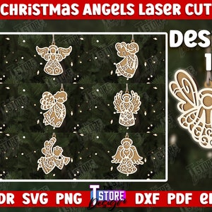 Christmas Angels Laser Cut, Angel Christmas Tree Ornament SVG, Laser cut Angels, Christmas Ornaments,  Christmas Decor Svg, Angel Wings