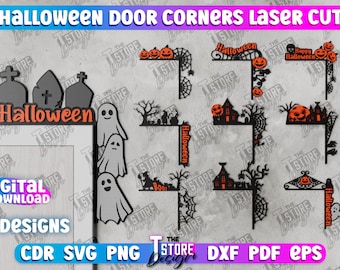 Halloween Door Corners Laser Cut Bundle, Haunted House Door Topper, Door Topper, Halloween Decor, Halloween Corner Door Trim, 3d halloween