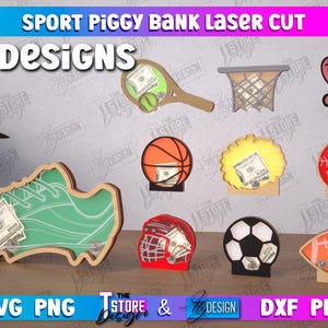 3D Sports piggy bank Lasercut bundle, money bank boxes Lasercut, saving box holder, personalized cash box, target coin banks, basketball svg