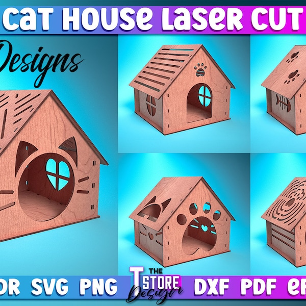 Pacchetto taglio laser Cat House / Cat Home Laser Design / Pacchetto SVG taglio laser / File CNC