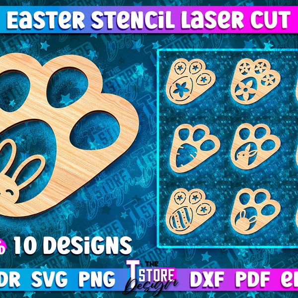 Easter Bunny Footprint Glowforge Laser Cut | Easter Stencil Laser | Happy Easter Bunny Footprint Stencil Lasercut Design | Stencil Template