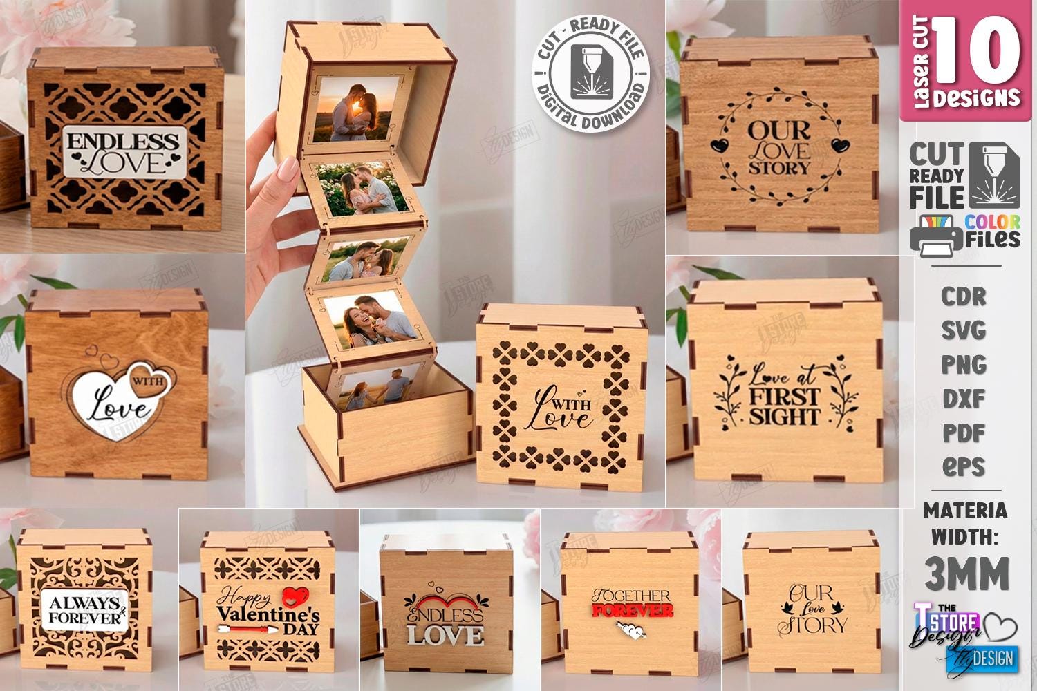 3d Wooden Love Photo Memory Box Laser Bundle, Valentines Day Photo