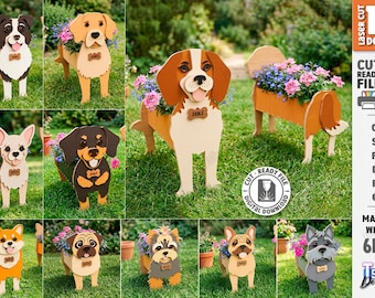 Dog Planter SVG - Laser Cut Wooden Dog Flower Pot - Personalized Pet Planter Box - Garden Decor Dog Lover Gift - svg