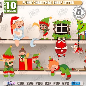 3d funny Christmas characters laser cut bundle, Xmas shelf sitters laser cut, Xmas stand laser cut, kids svg, cute wooden stand decor, elf