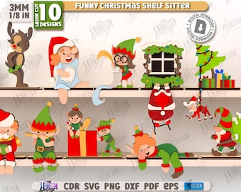 3d funny Christmas characters laser cut bundle, Xmas shelf sitters laser cut, Xmas stand laser cut, kids svg, cute wooden stand decor, elf