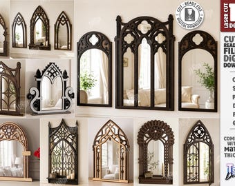 Gothic Mirror Frame SVG - Laser Cut Gothic Arch Mirror - Cathedral Wall Decor - Medieval Ornamental Frame svg