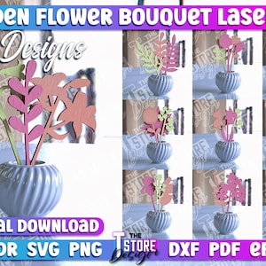 Flower Bouquet Laser Cut SVG Bundle | Home SVG Design | 3d Flower Bouquet Lasercut | Wooden Flowers | Home Decor